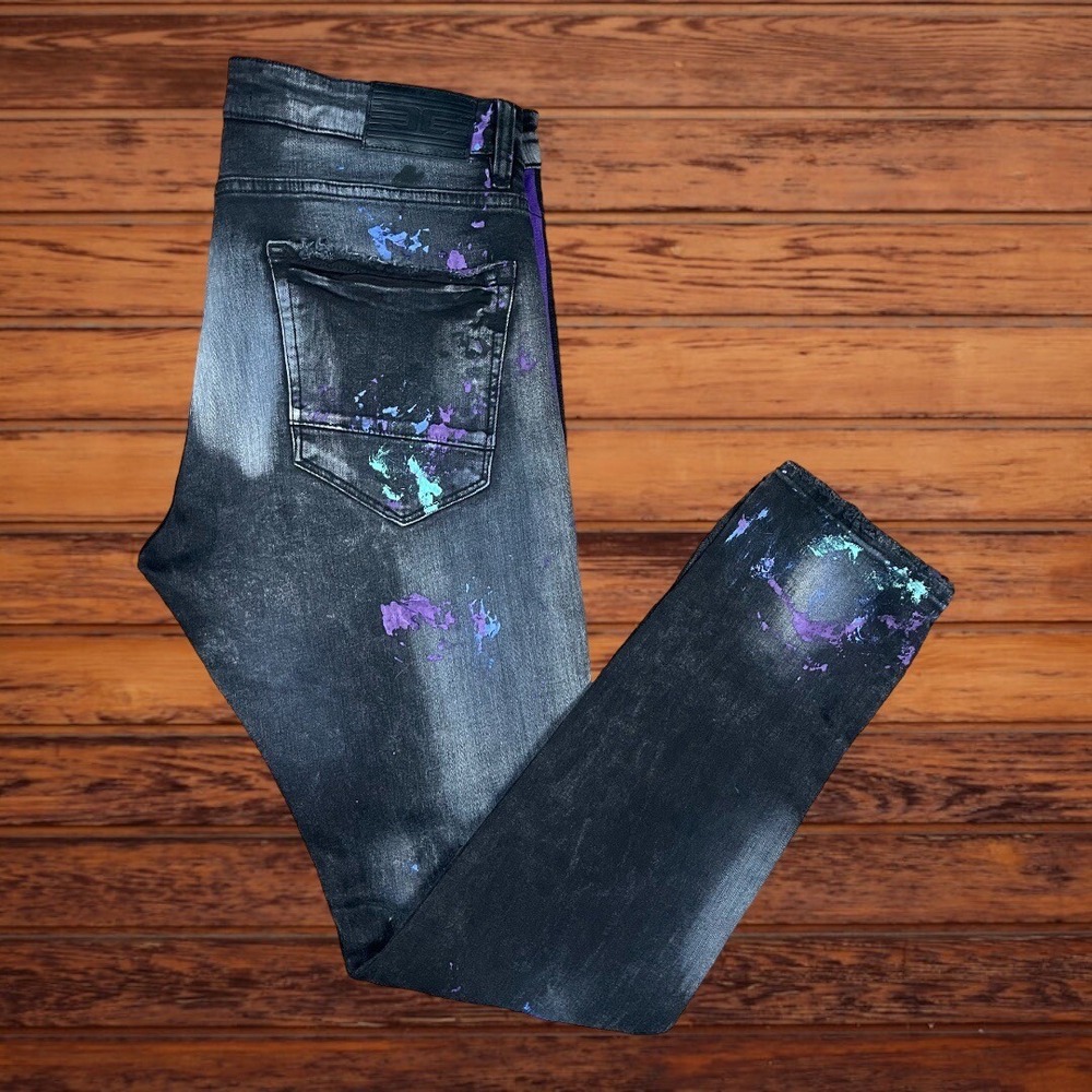 Jordan Craig Legacy Edition Pair Splashed Men's Jeans Sz 36x32 Elastic Waist